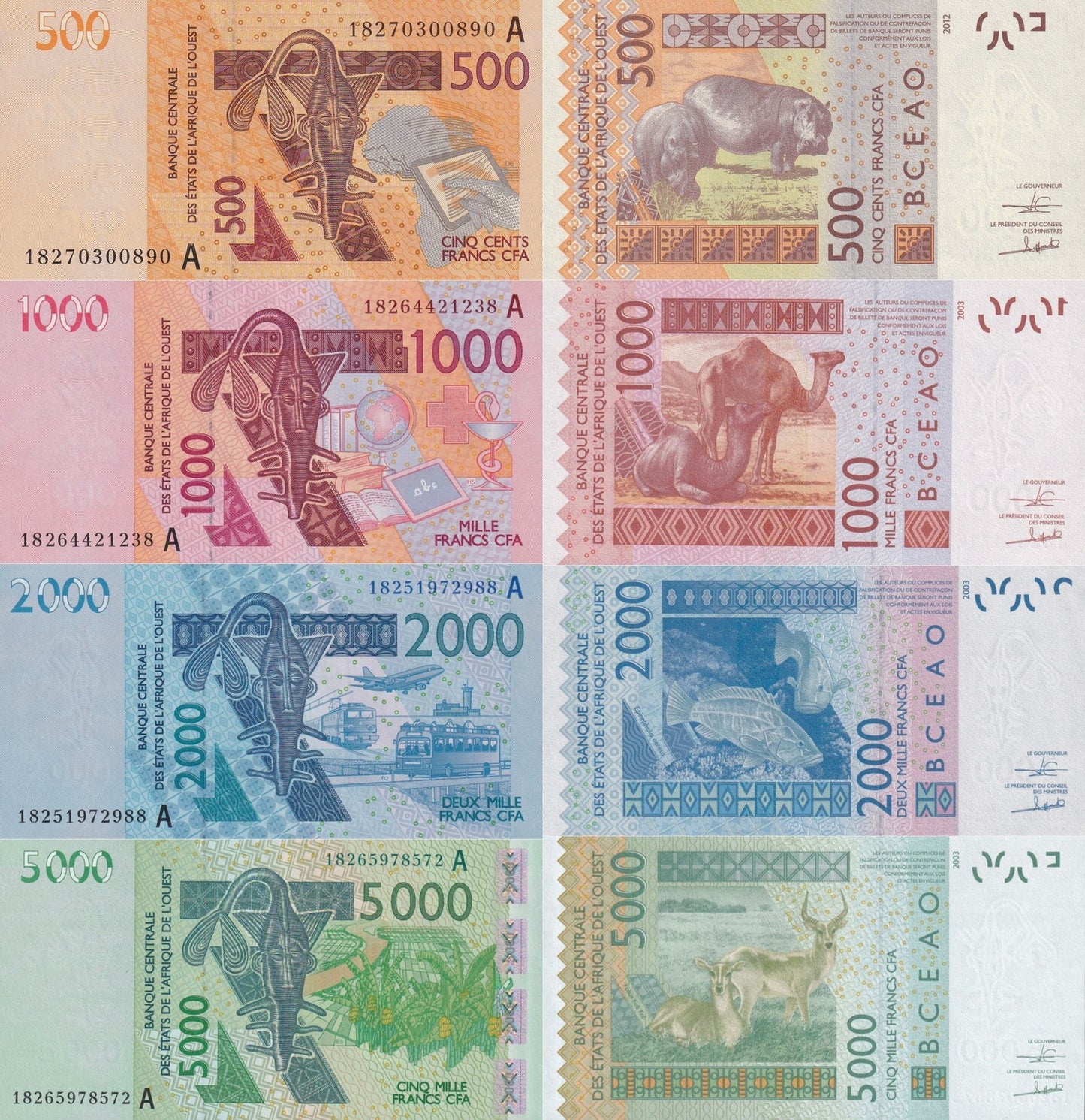 West African States 500-5000 Francs 2018 P 115Ar 116Ar 117A 119Ag UNC Set 4 pcs