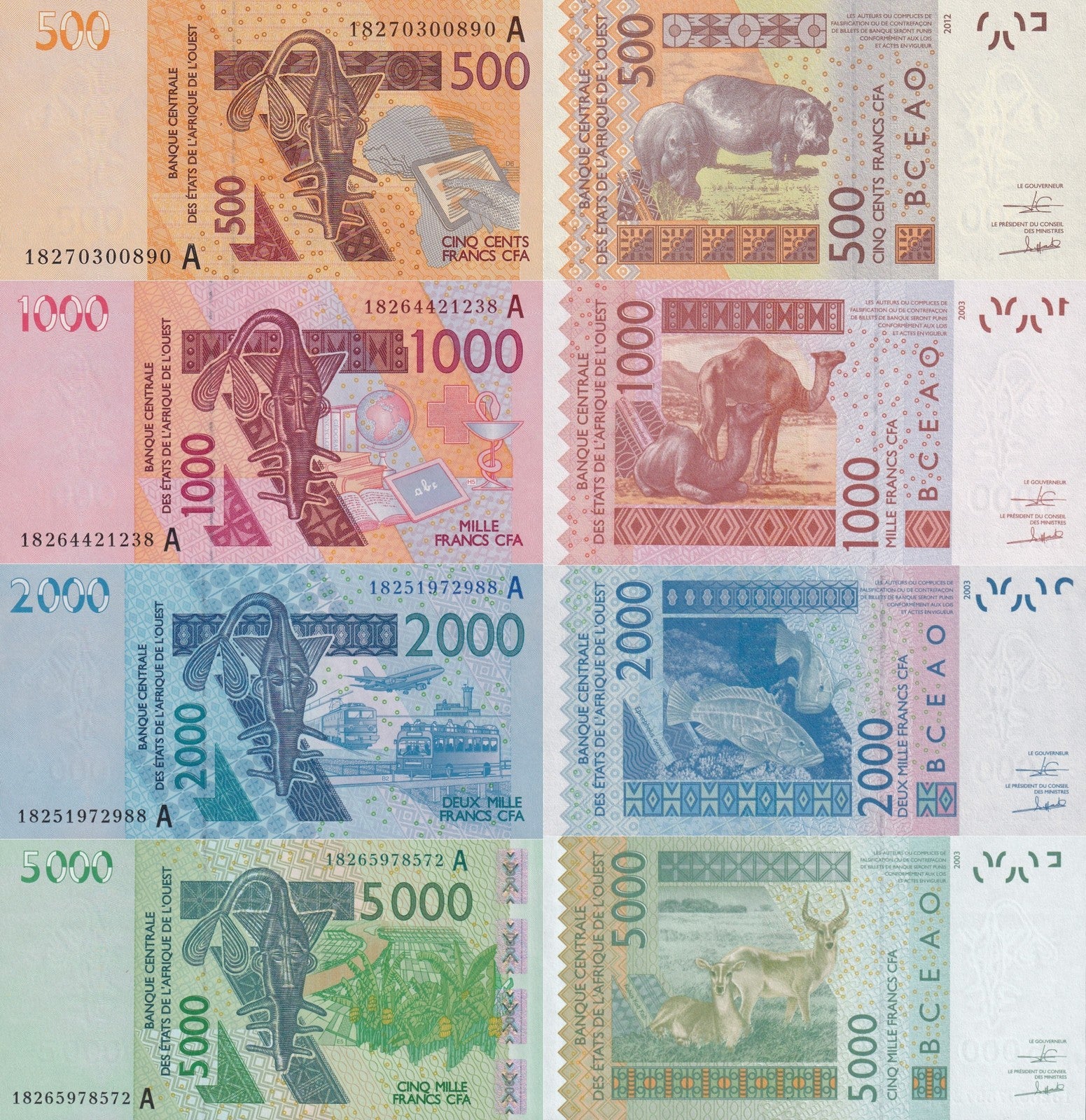 West African States 500-5000 Francs 2018 P 115Ar 116Ar 117A 119Ag UNC Set 4 pcs