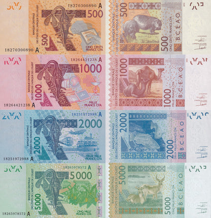 West African States 500-5000 Francs 2018 P 115Ar 116Ar 117A 119Ag UNC Set 4 pcs
