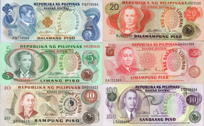 Philippines 2-100 1970-78 P 152 160 167a(1-1) 162 156 164 UNC MINOR FOXING Set 6