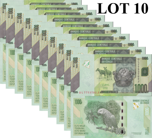 Congo Democratic Republic 1000 Francs 2022 P 101 UNC 1/10 Bundle Lot 10 pcs