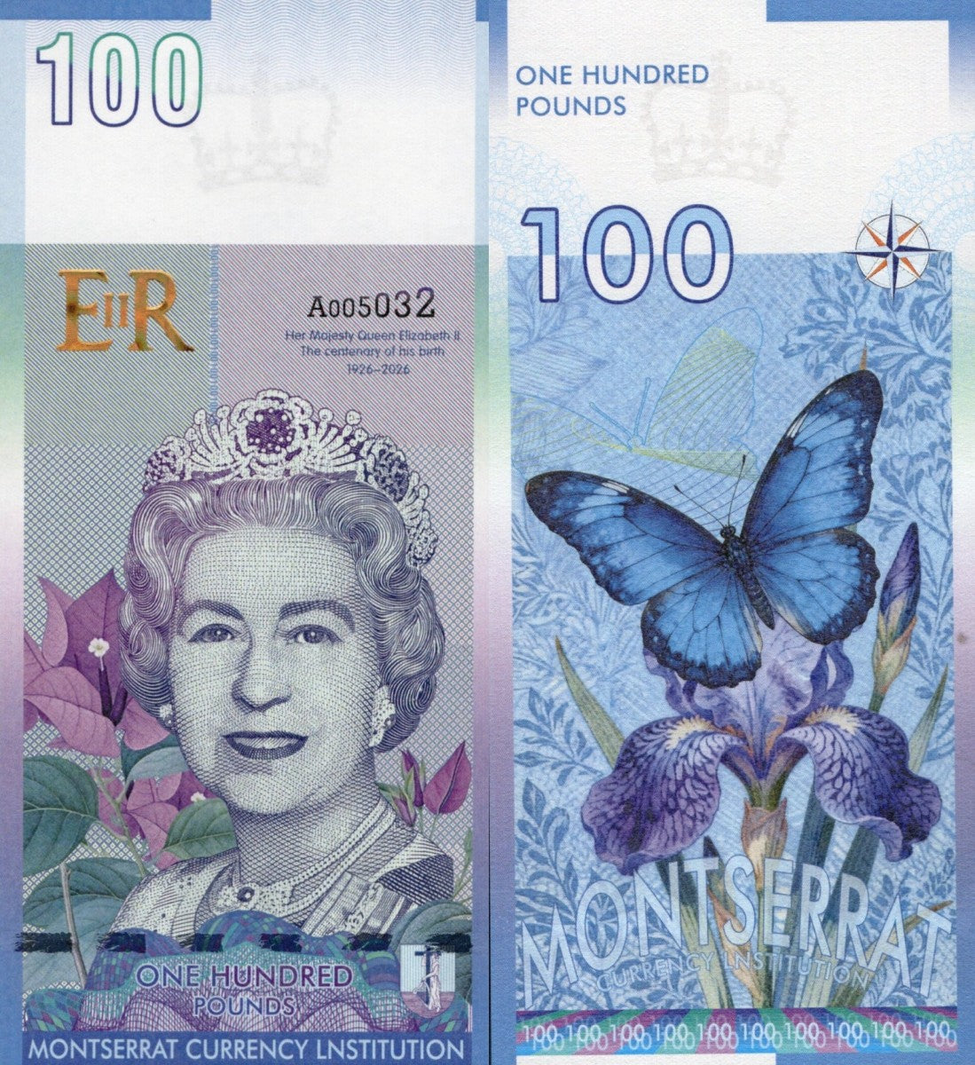 East Caribbean States 2022 MONTSERRAT 100 £ TEST NOTE QUEEN ELIZABETH II UNC