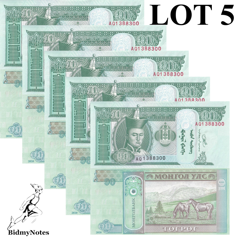 Mongolia 10 Tugrik 2020 P 62 UNC 1/20 Bundle LOT 5 pcs