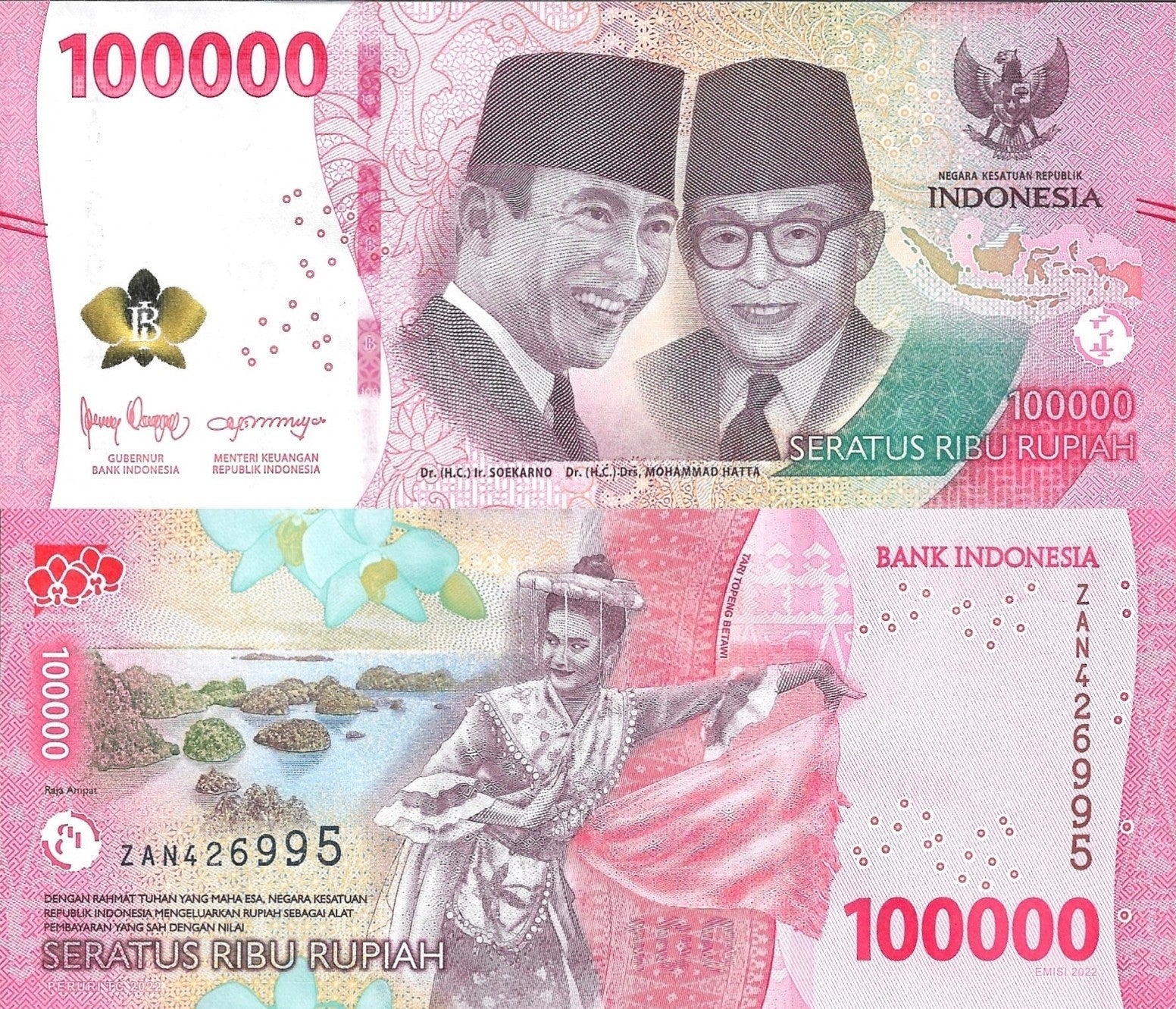 Indonesia 100000 Rupiah 2022 P 168 UNC