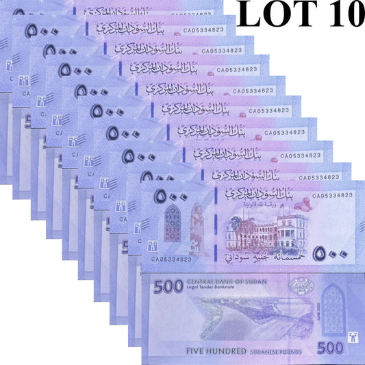 Sudan 500 Pounds 2025 / 2026 P New Design UNC 1/10 Bundle Lot 10 pcs