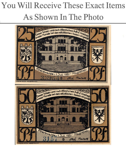 Germany Notgeld EBERSWALDE 25 50 Pfennig 1921 Full Set 2 pcs