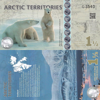 Arctic Territories 1.5 Dollars 2014 Polar Bears UNC Test Note Series A Polymer