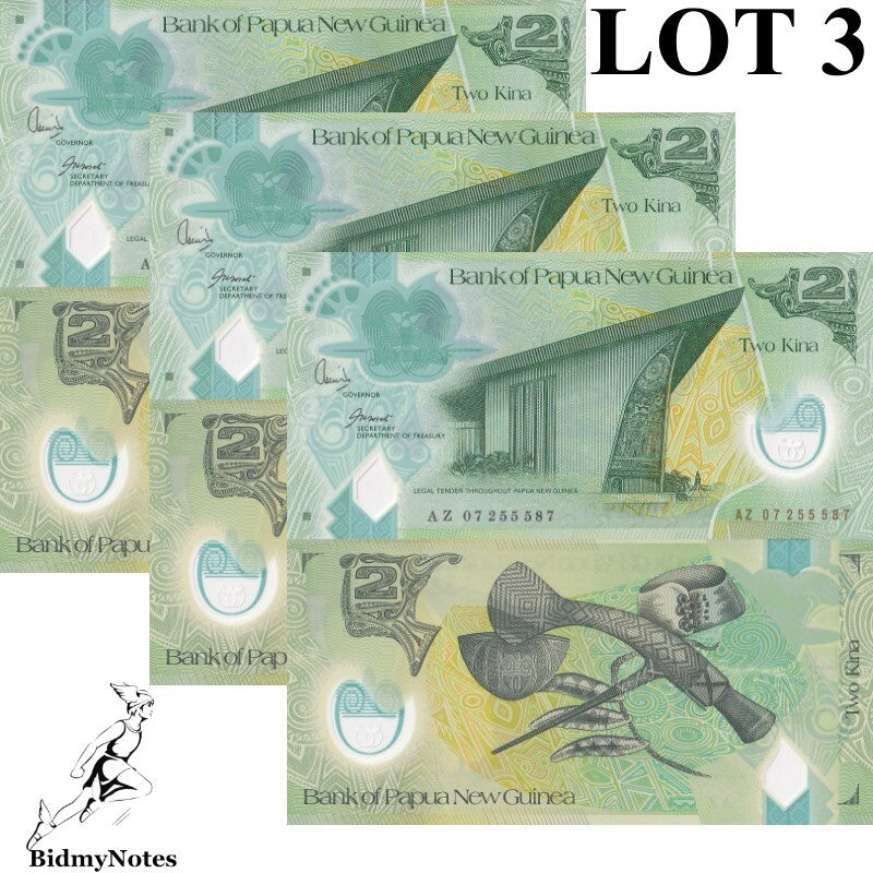Papua New Guinea 2 Kina 2007 P 28 Polymer UNC LOT 3 pcs