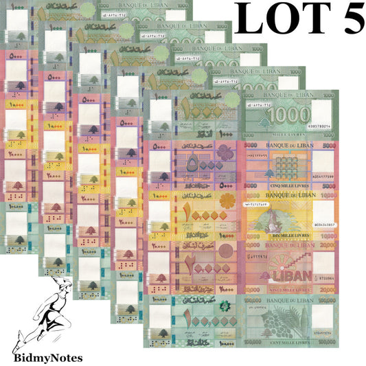 Lebanon 1000 5000 10000 20000 10000 Livres 2011-2021 P 90-95 UNC Set 5 pcs LOT 5