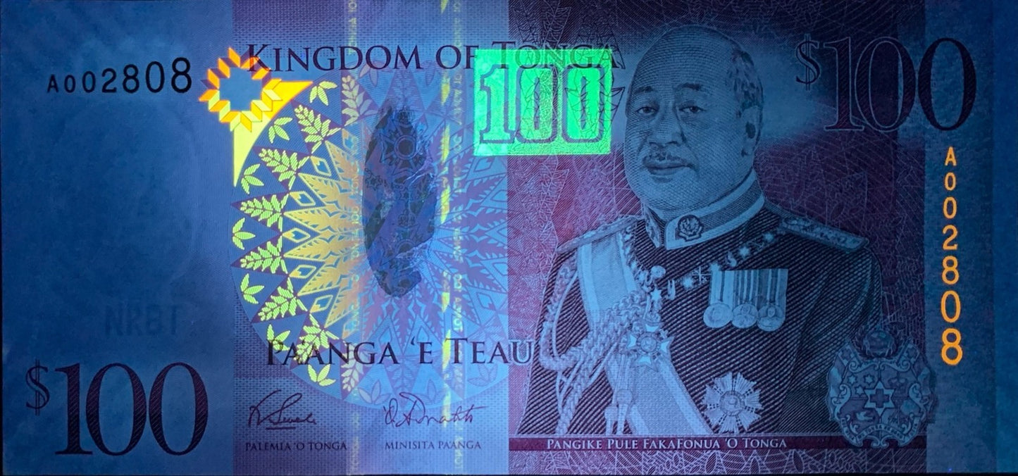 Tonga 100 Pa'anga ND 2008 P 43 UNC Commemorative LOW SERIAL NO. 00XXXX