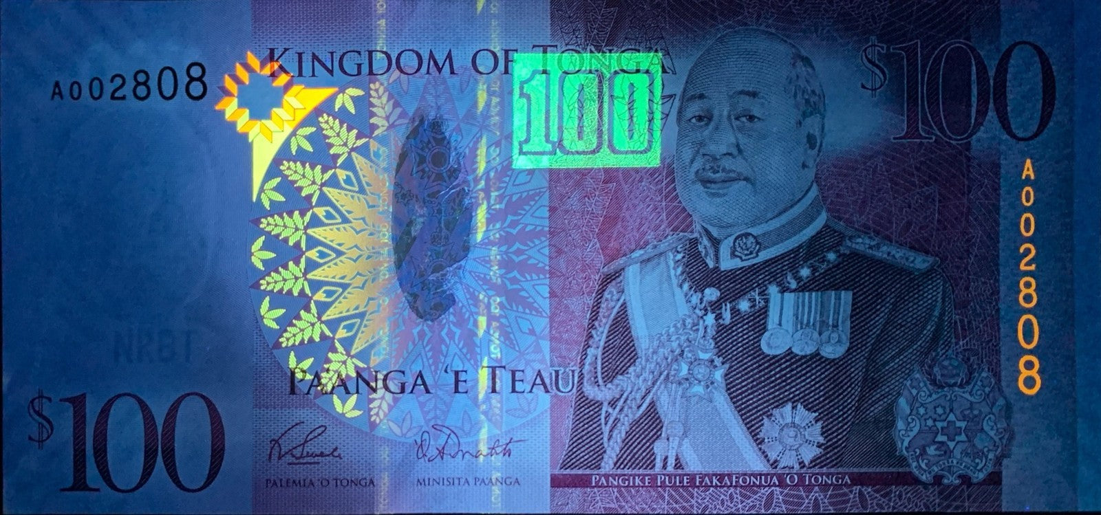 Tonga 100 Pa'anga ND 2008 P 43 UNC Commemorative LOW SERIAL NO. 00XXXX
