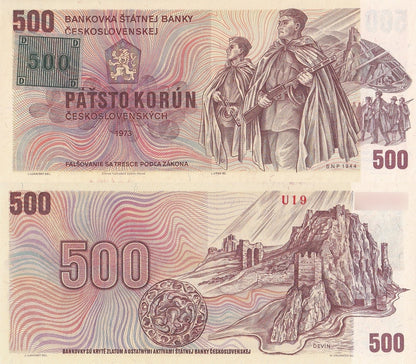 Czechoslovakia 500 Korun 1973 P 93a UNC U Serial Prefix With Stamp