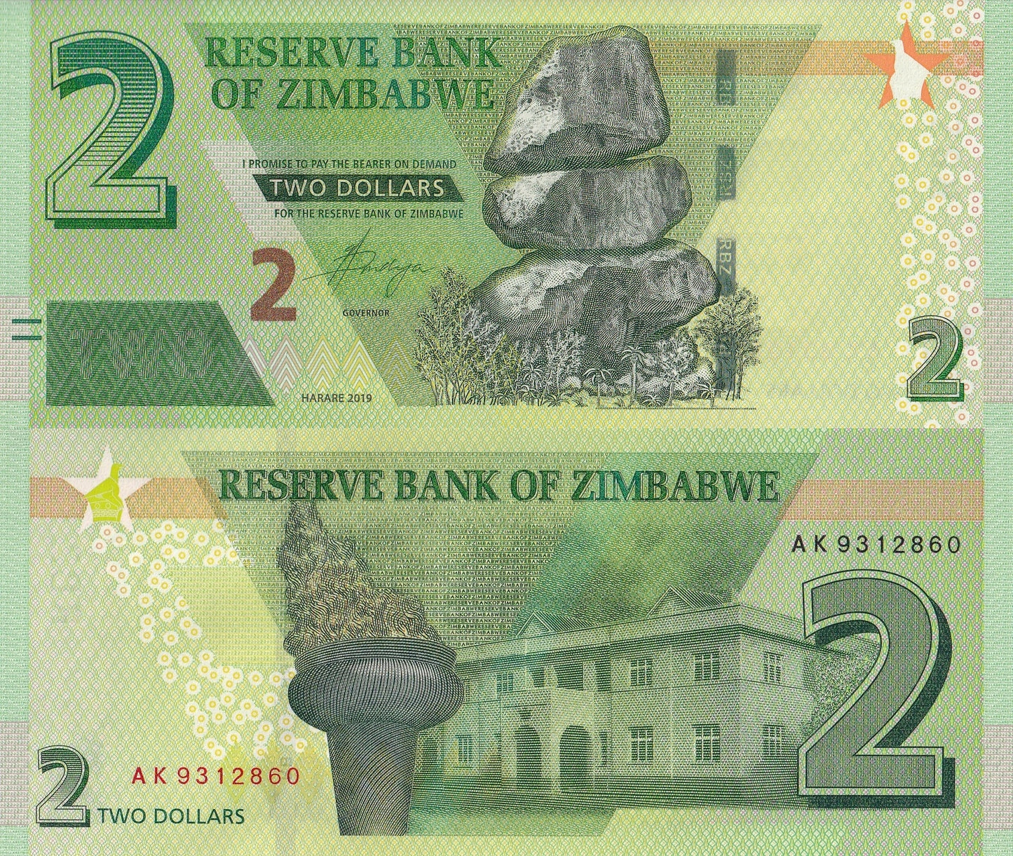 Zimbabwe 2 Dollars 2019 P 101 UNC