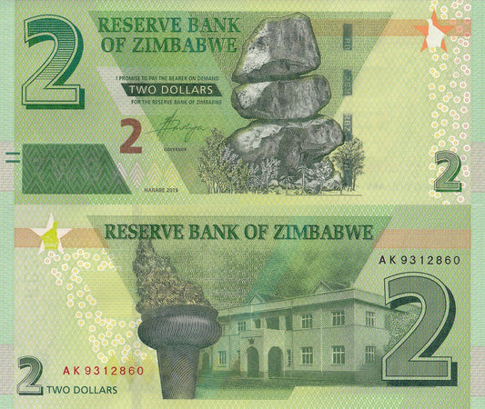 Zimbabwe 2 Dollars 2019 P 101 UNC