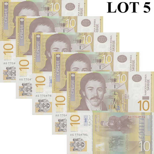 Serbia 10 Dinara 2006 P 46 UNC 1/20 Bundle Lot 5 pcs