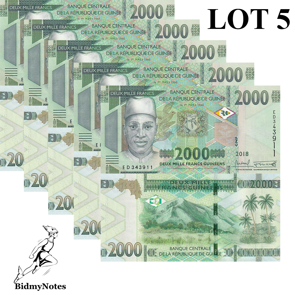 Guinea 2000 Francs 2018 P 48A UNC LOT 5 Pcs