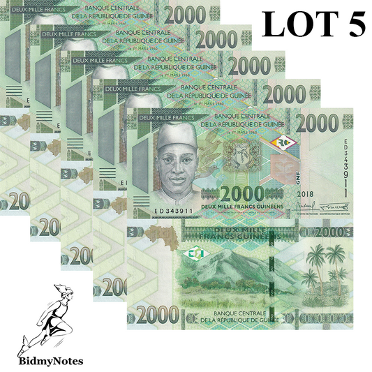 Guinea 2000 Francs 2018 P 48A UNC LOT 5 Pcs