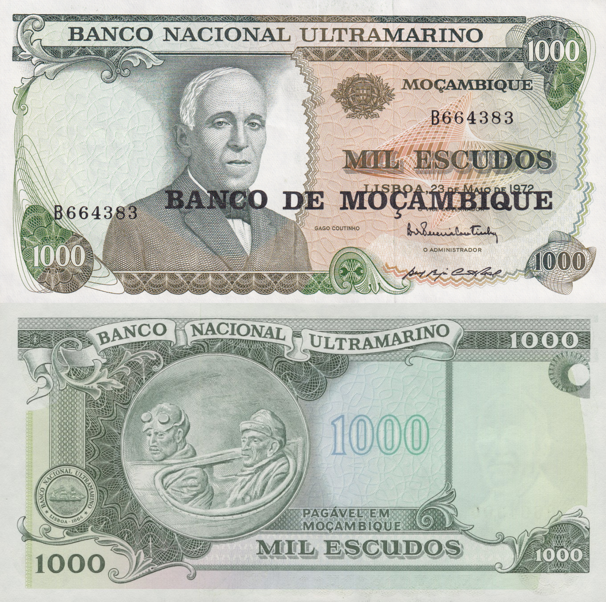 Mozambique 1000 Escudos 1972 (1976) P 119 UNC 1/20 Bundle Lot 5 pcs