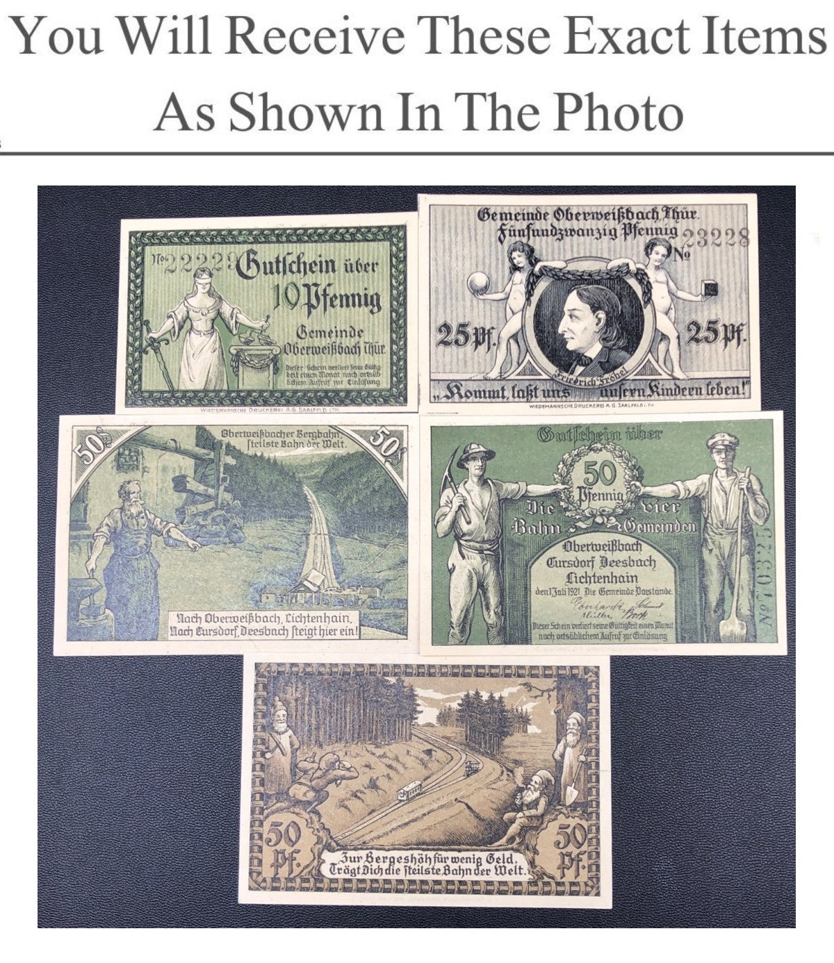 Germany Notgeld OBERWEISS BACH 10 25 50 Pfennig 1921 Full Set 5 pcs