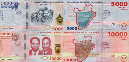 Burundi 5000 10000 Francs 2022/2023 P 58 59 Modified Colors UNC Set 2 pcs
