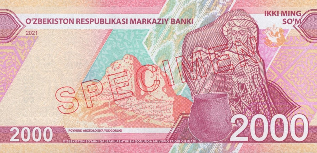 Uzbekistan 2000 So'm 2021 P 87 UNC Prefix AA SPECIMEN