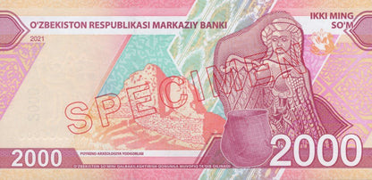 Uzbekistan 2000 So'm 2021 P 87 UNC Prefix AA SPECIMEN