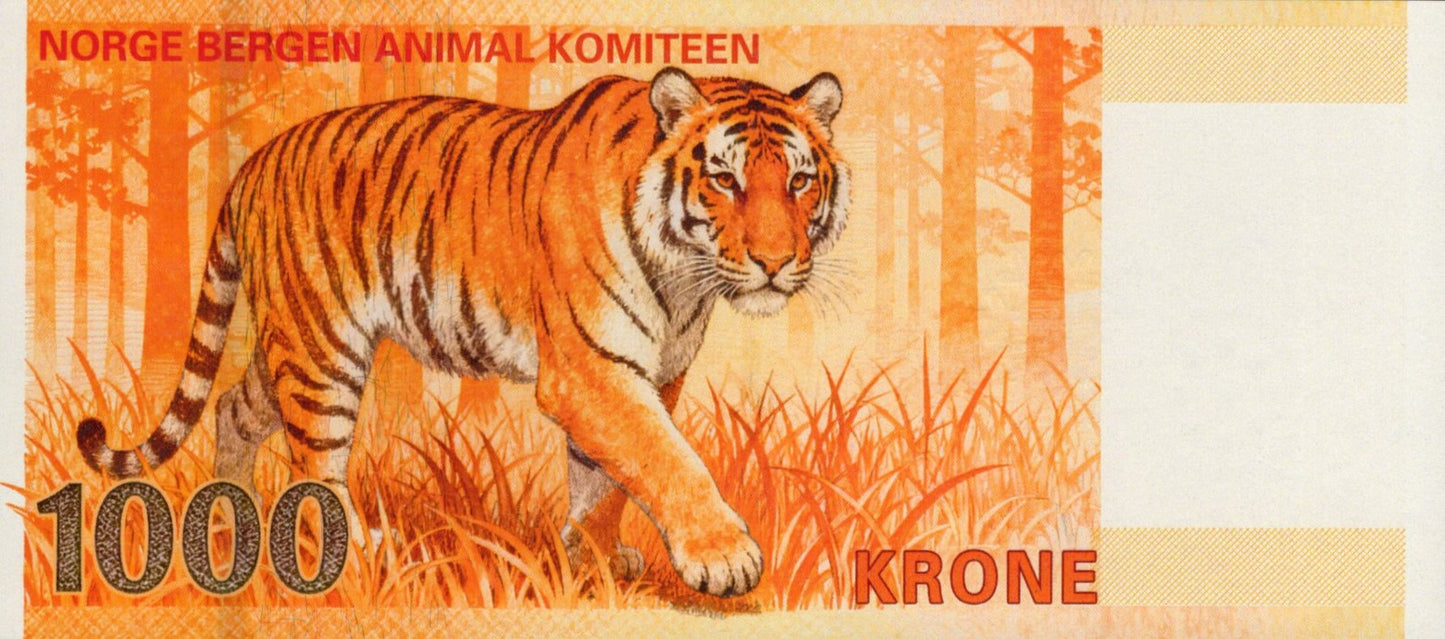 Norway TEST NOTE 1000 Tiger Banknote Animal COMM. Note World Paper Money UNC