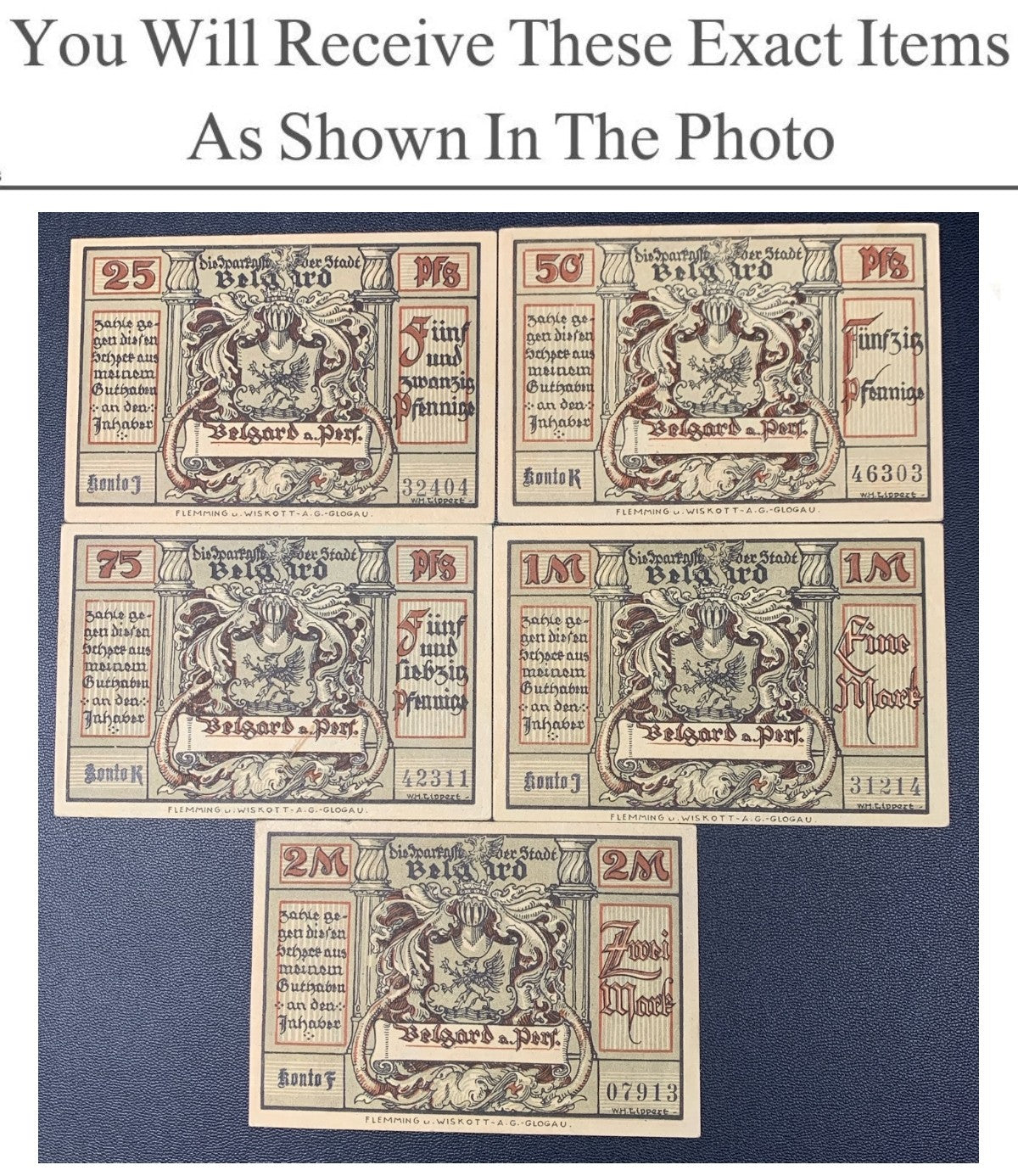 Germany Notgeld BELGARD 25 50 75 Pfennig 1 2 Mark 1921 Full Set 5 pcs