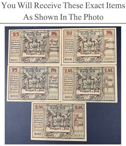 Germany Notgeld BELGARD 25 50 75 Pfennig 1 2 Mark 1921 Full Set 5 pcs
