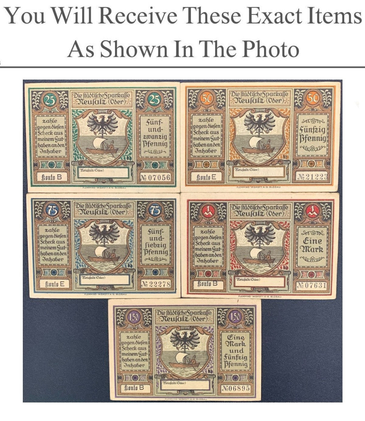 Germany Notgeld NEUSALZ AN DER ODER 25 50 75 Pfennig 1 150 Mark 1921 Full Set 5
