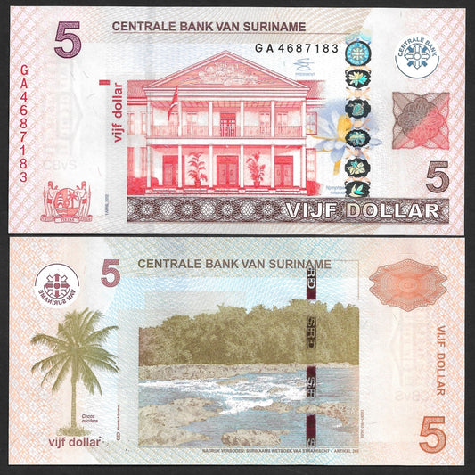 Suriname 5 Dollar 2012 P 162b UNC