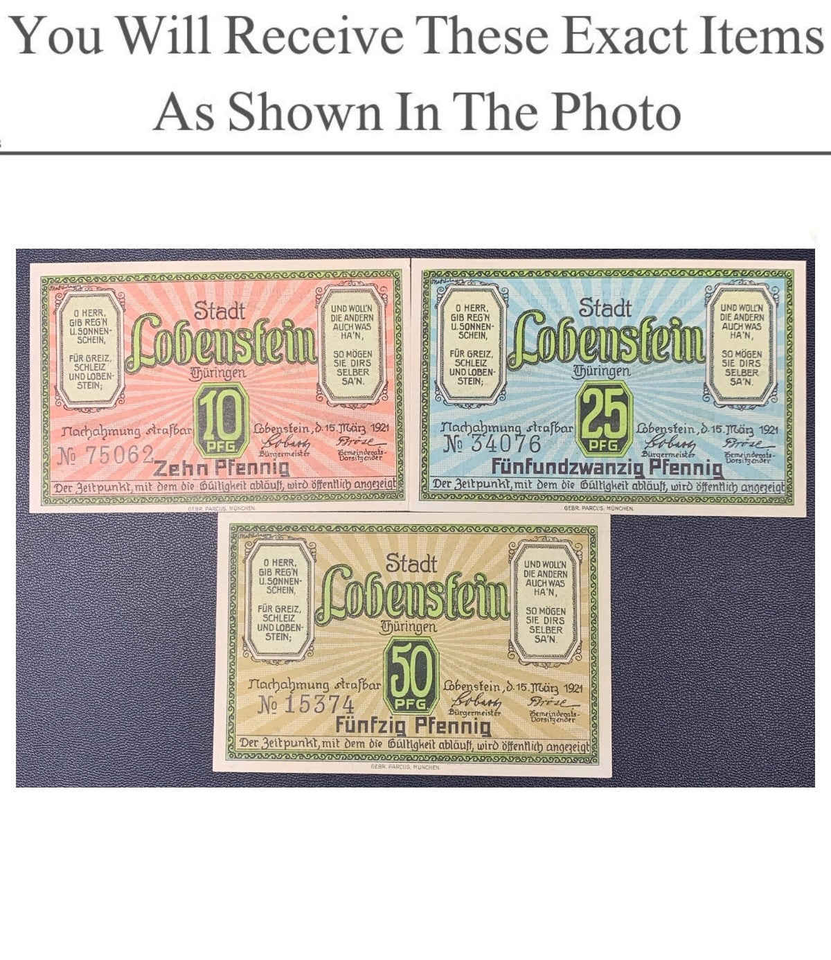Germany Notgeld LOBENSTEIN 10 25 50 Pfennig 1921 Full Set 3 pcs