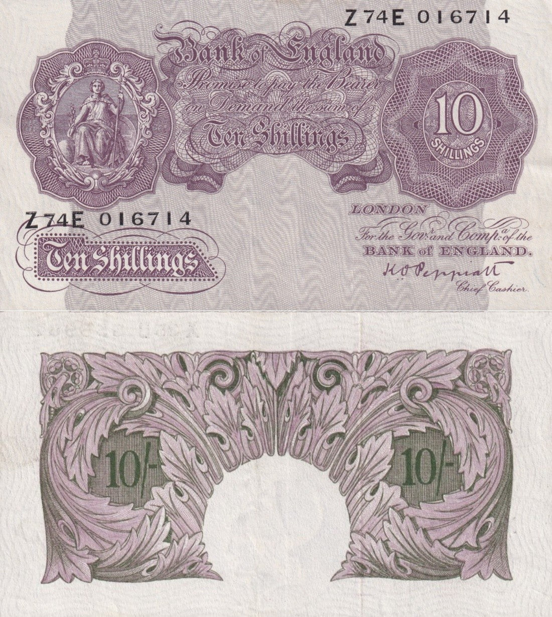 Great Britain 10 Shillings ND 1940-1948 P 366 EF