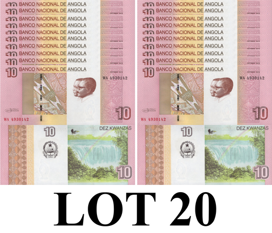 Angola 10 Kwanzas 2012 P 151B UNC 1/5 Bundle Lot 20 pcs