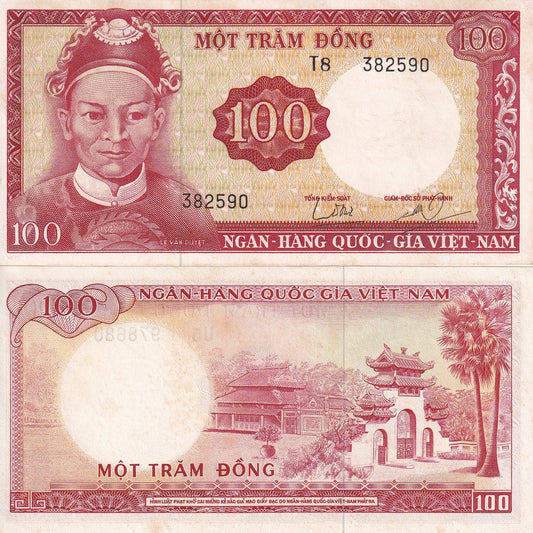 Viet Nam Vietnam South 100 Dong 1966 P 19b UNC MINOR FOXING Watermark L V Duyet