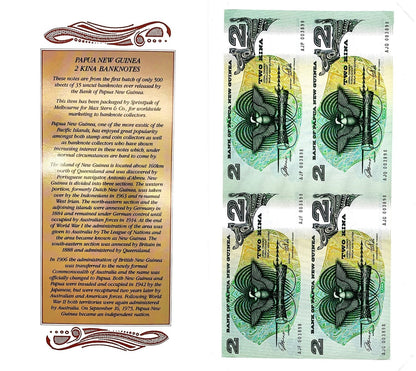 Papua New Guinea 2 Kina ND (1989-1991) P 5c UNC UNCUT 4 IN 1 With Folder