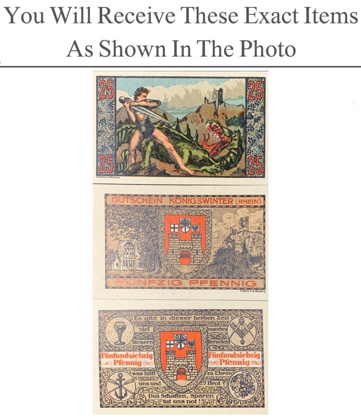 Germany Notgeld KONIGSWINTER 25 50 75 Pfennig 1921 Full Set 3 pcs