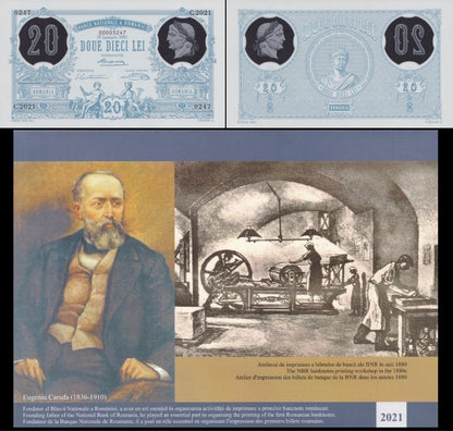 Romania 20 Lei 1881 / 2021 P 126 Polymer UNC COMM. LOW S/N 0000XXXX With Folder
