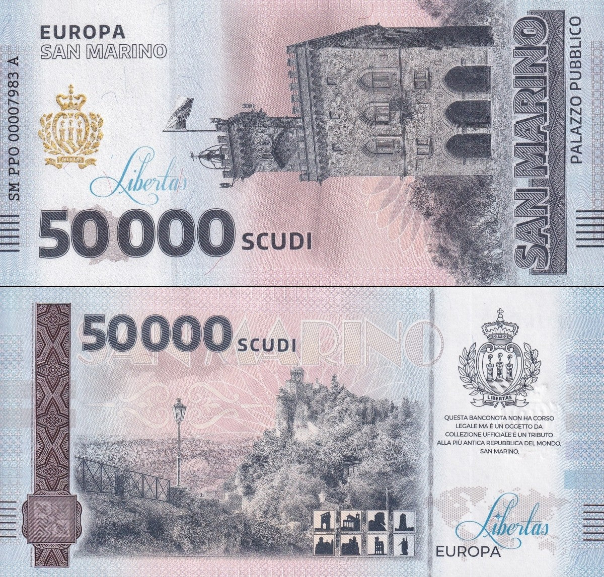 San Marino Republic 50000 Scudi Palazzo Pubblico UNC Commemorative Test Note