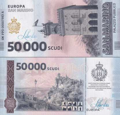 San Marino Republic 50000 Scudi Palazzo Pubblico UNC Commemorative Test Note