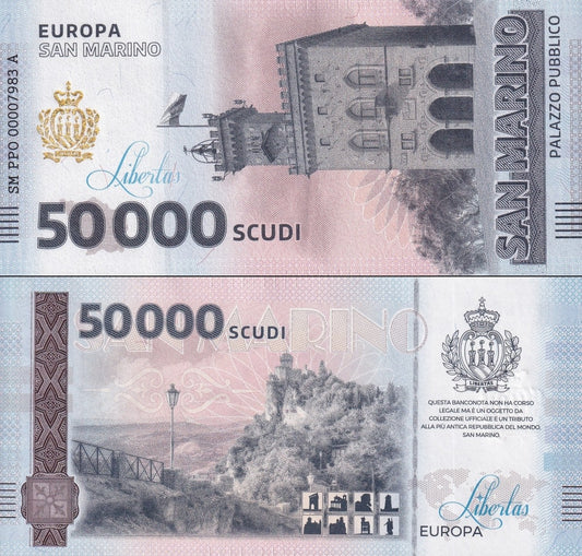 San Marino Republic 50000 Scudi Palazzo Pubblico UNC Commemorative Test Note
