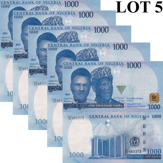 Nigeria 1000 Naira 2023 P 49 UNC 1/20 Bundle Lot 5 pcs