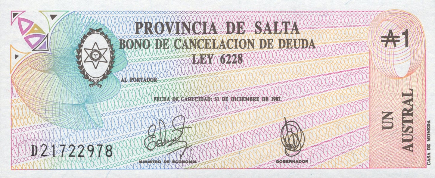 Argentina 1 Austrak 1987 P S2612e UNC