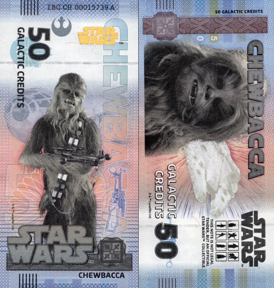Disney Official Star Wars 50 Galactic Credits 2025 Chewbacca UNC With Folder