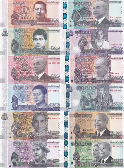Cambodia 100 200 - 100000 Riels P 61 62 65 66-70 72 73 2012-2021 UNC Set 12 Pcs