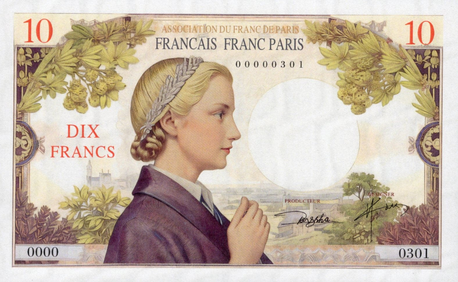 France TEST NOTE 10 Francs COMM. Fantasy Banknote Oil Painting Style
