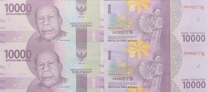 Indonesia 10000 Rupiah 2016 P 157a UNC AA Prefix UNCUT 2 IN 1 With Folder
