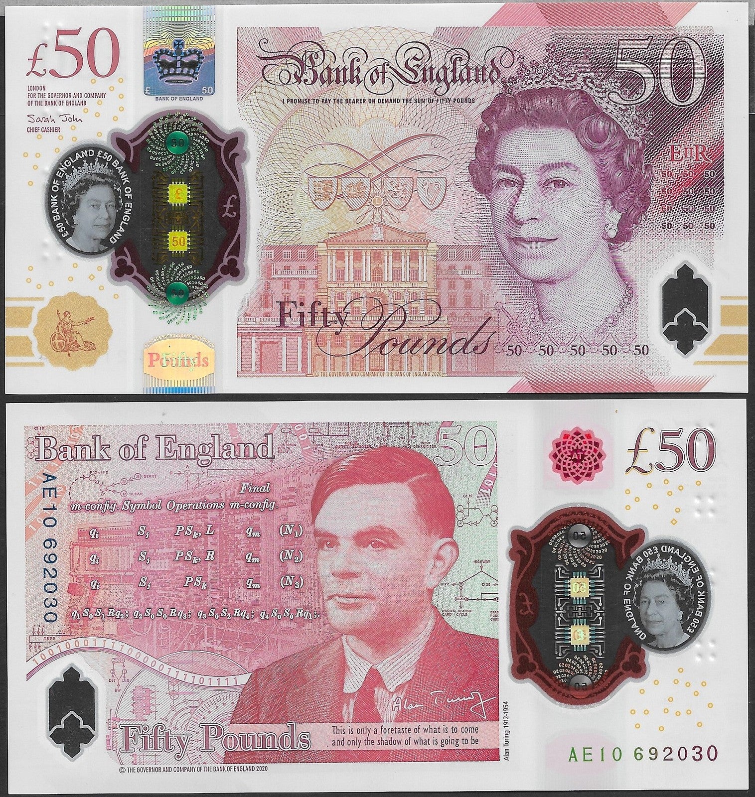 Great Britain 50 Pounds 2020 P 397 Polymer Queen Elizabeth ll Alan Turing UNC