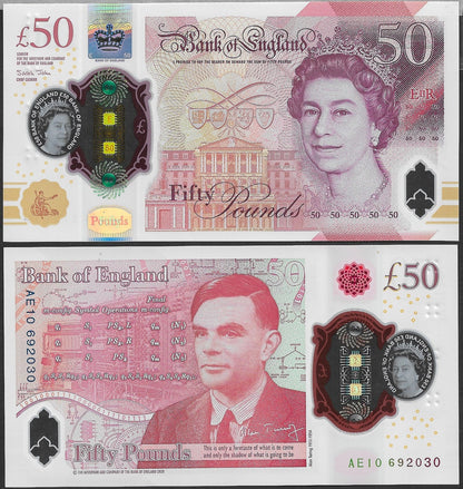 Great Britain 50 Pounds 2020 P 397 Polymer Queen Elizabeth ll Alan Turing UNC