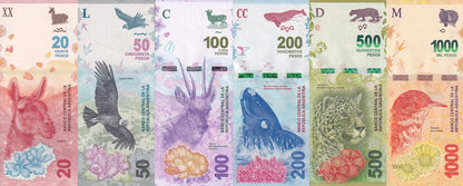 Argentina 20 50 100 200 500 1000 Pesos 2016-2018 P 361-366 UNC Set 6 pcs